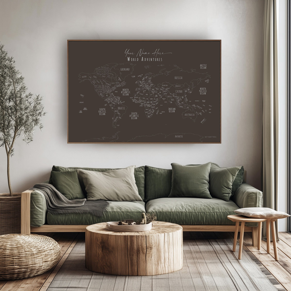 Custom Minimalist World Map Giza Pyramids