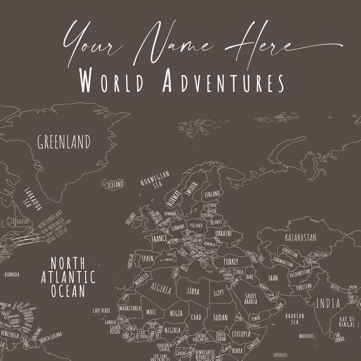 Custom Minimalist World Map Giza Pyramids