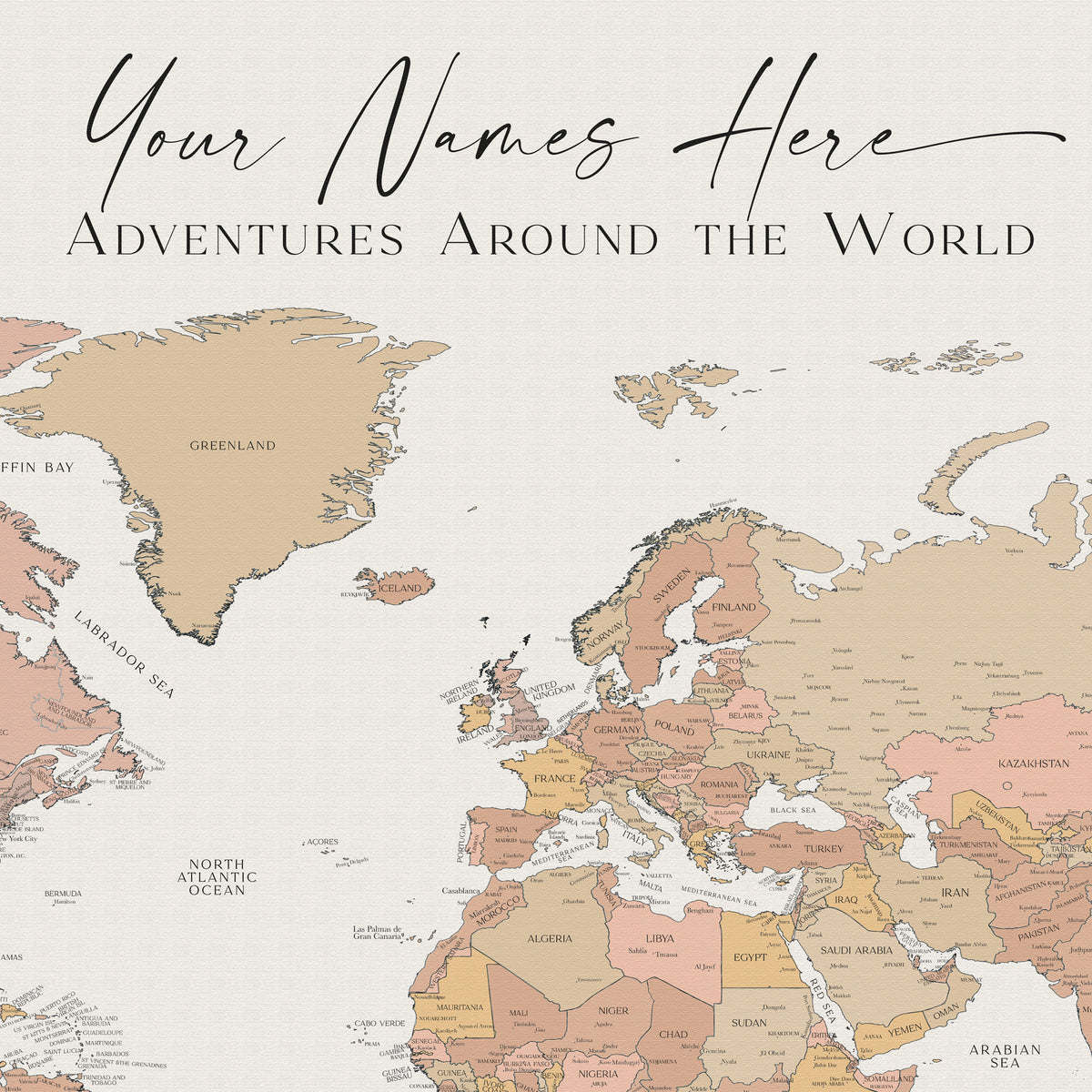 Custom Political World Map Norway Sunrise