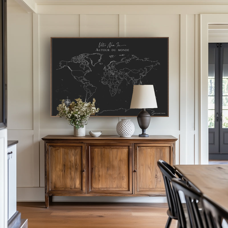 Carte du monde noire minimaliste