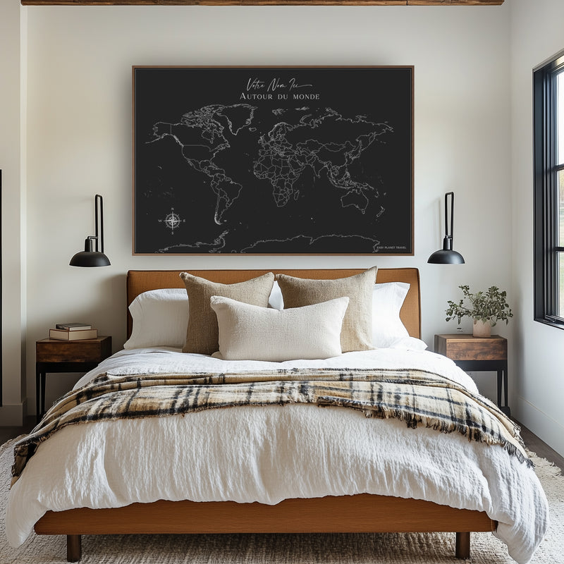 Carte du monde noire minimaliste