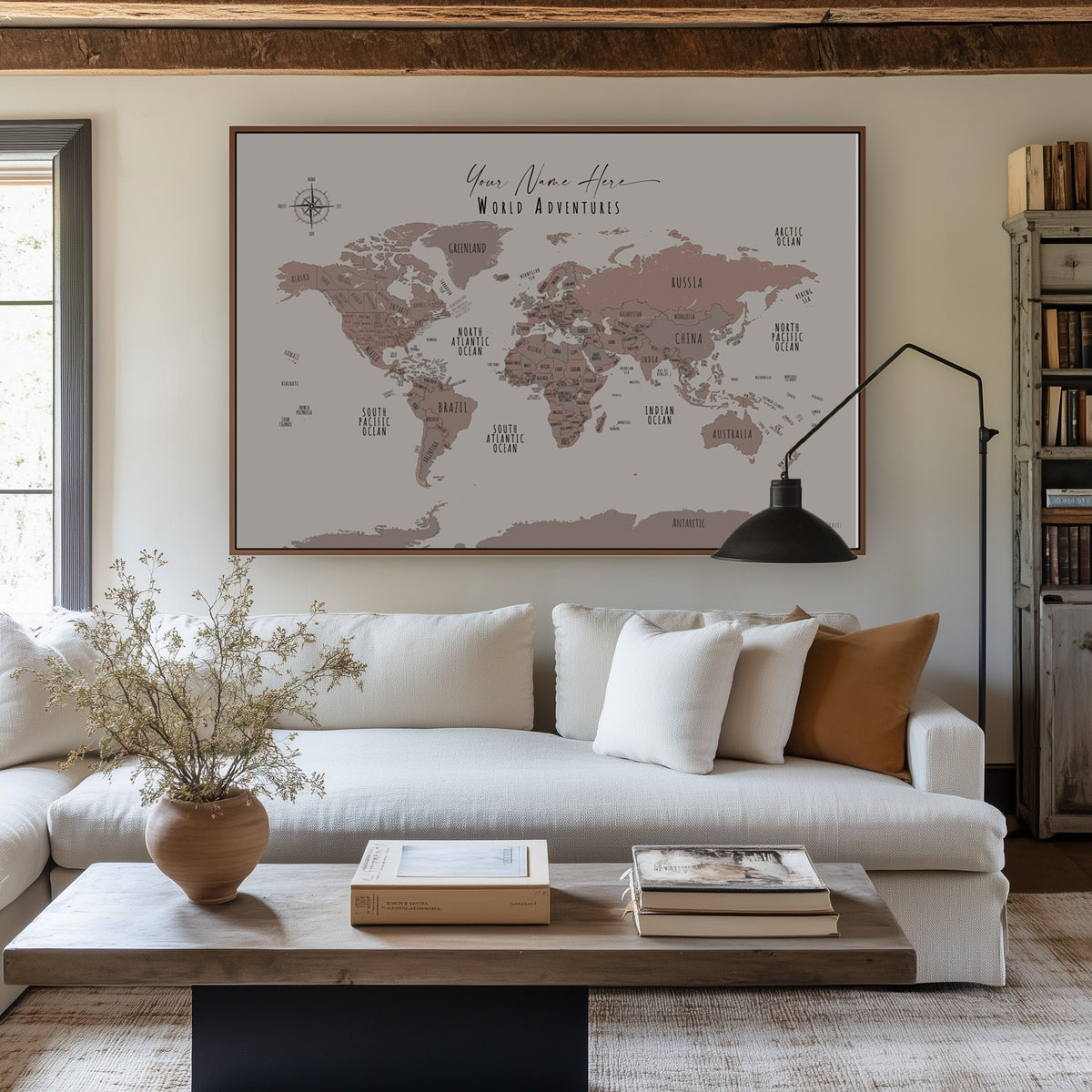 Custom Minimalist World Map Petra Jordan