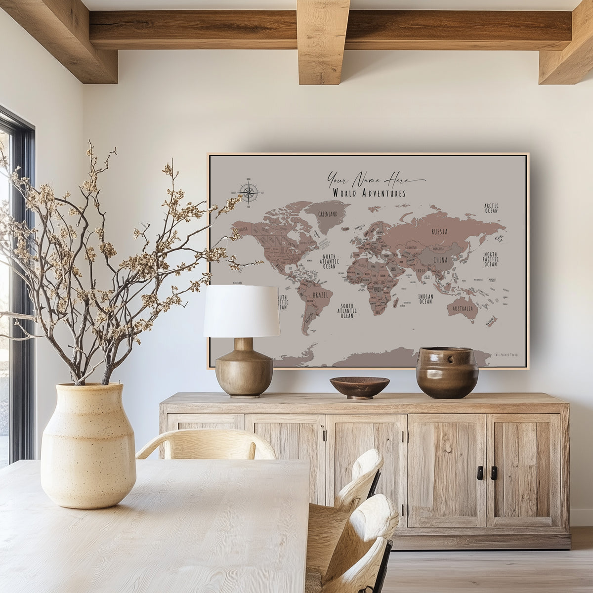Custom Minimalist World Map Petra Jordan
