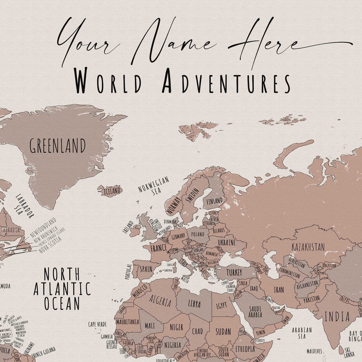 Custom Minimalist World Map Petra Jordan