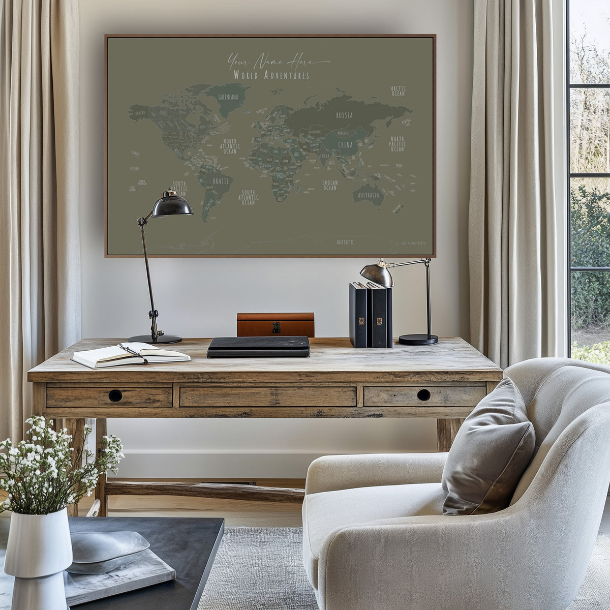 Custom Minimalist World Map Machu Picchu
