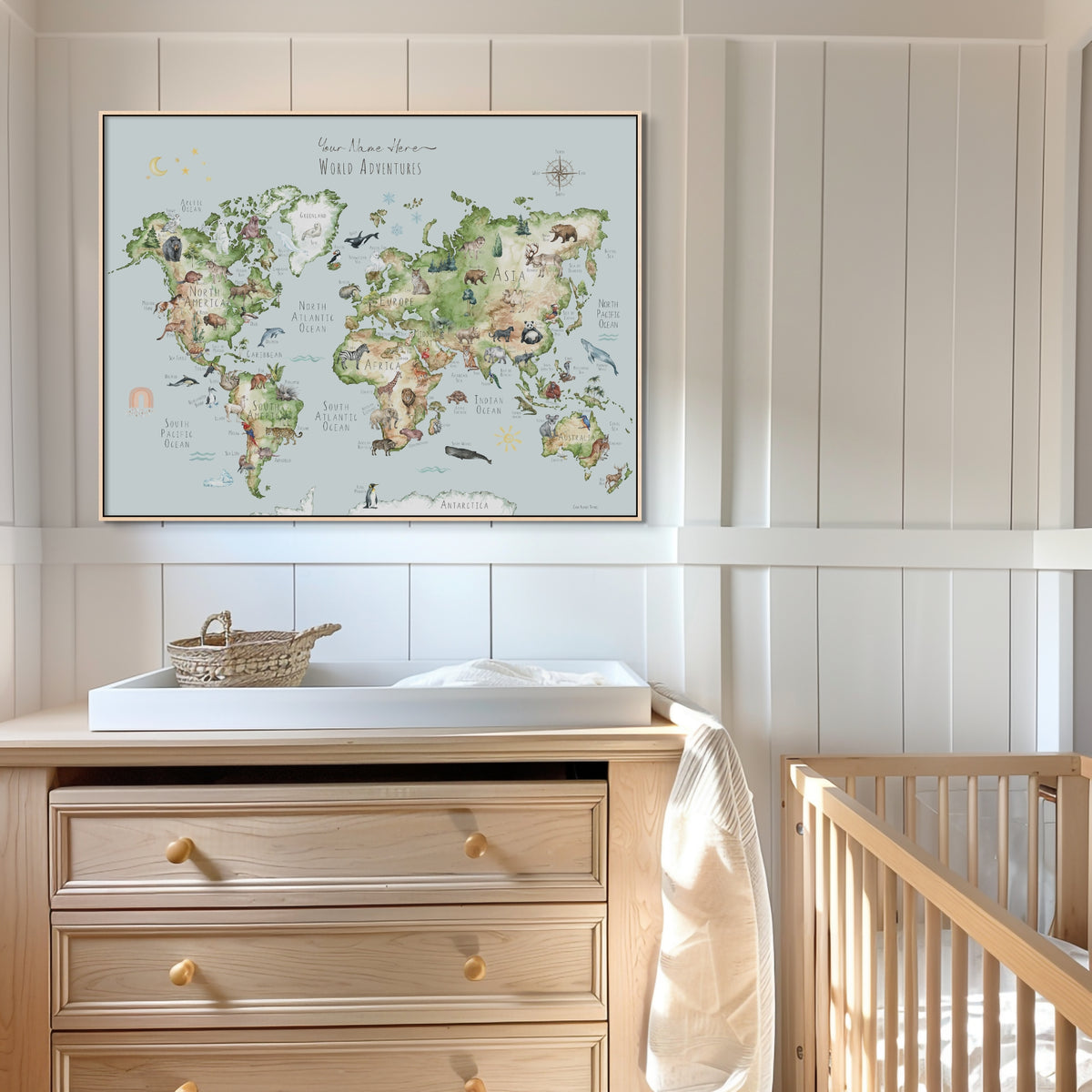 Custom Printable Watercolor World Map for Kids