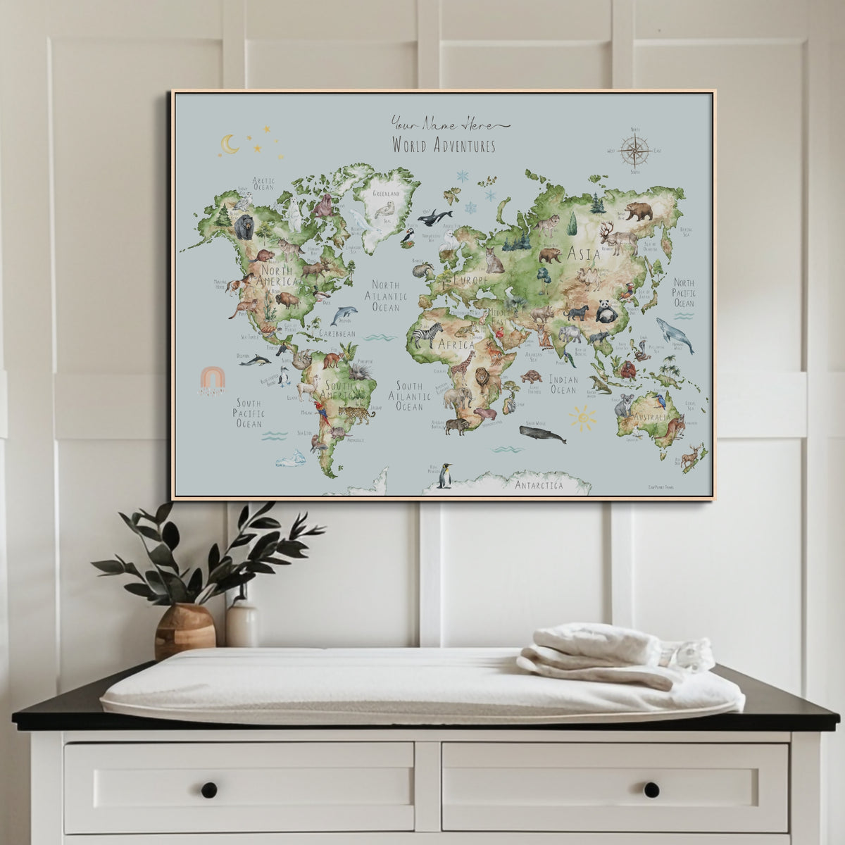 Custom Printable Watercolor World Map for Kids