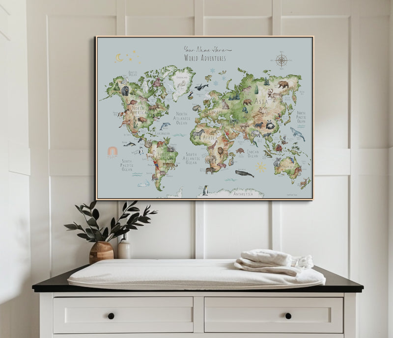 Carte du monde aquarelle avec animaux