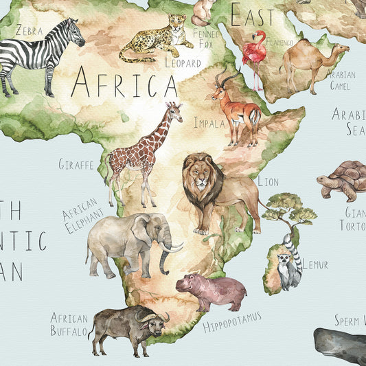 Custom Watercolor World Map for Kids