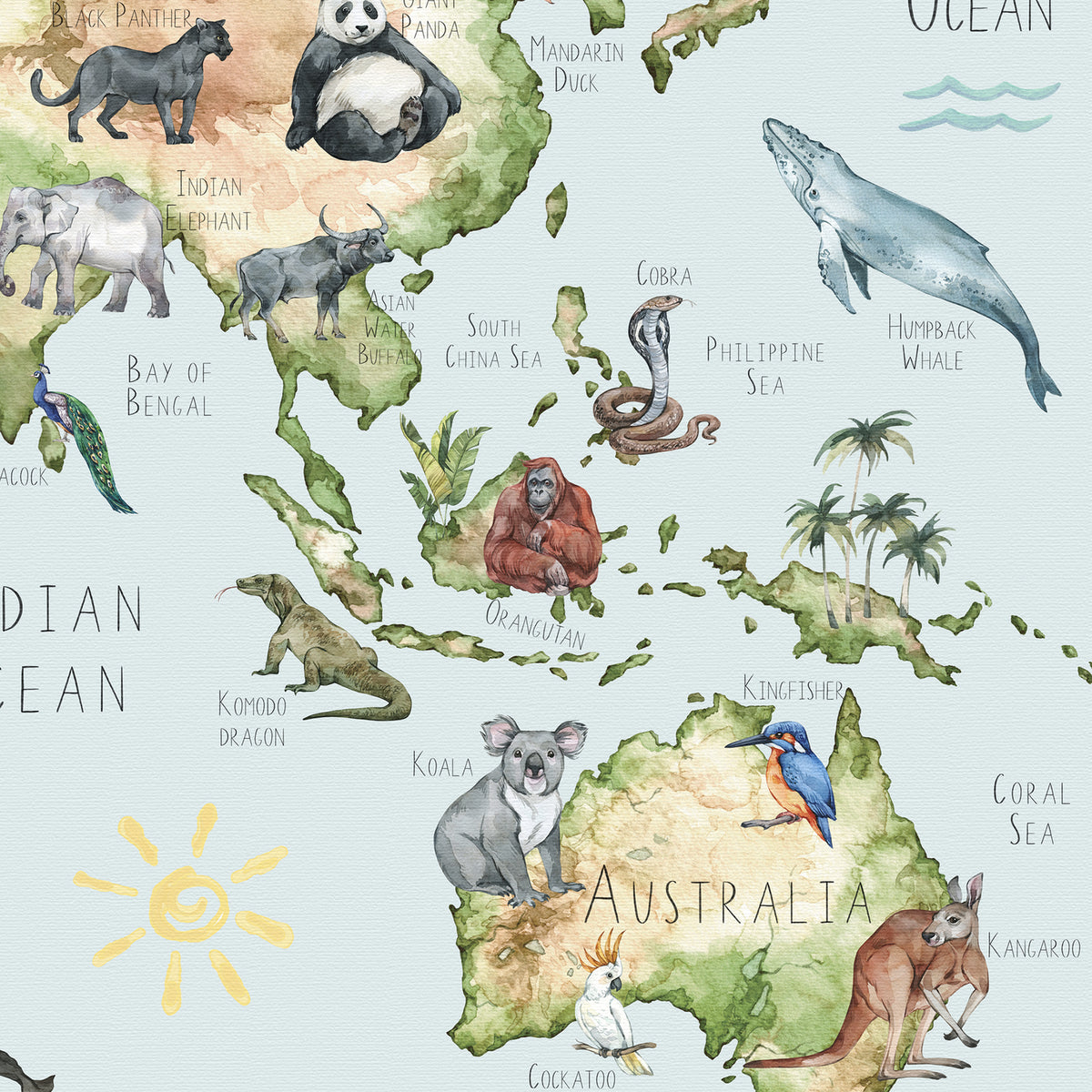 Custom Printable Watercolor World Map for Kids