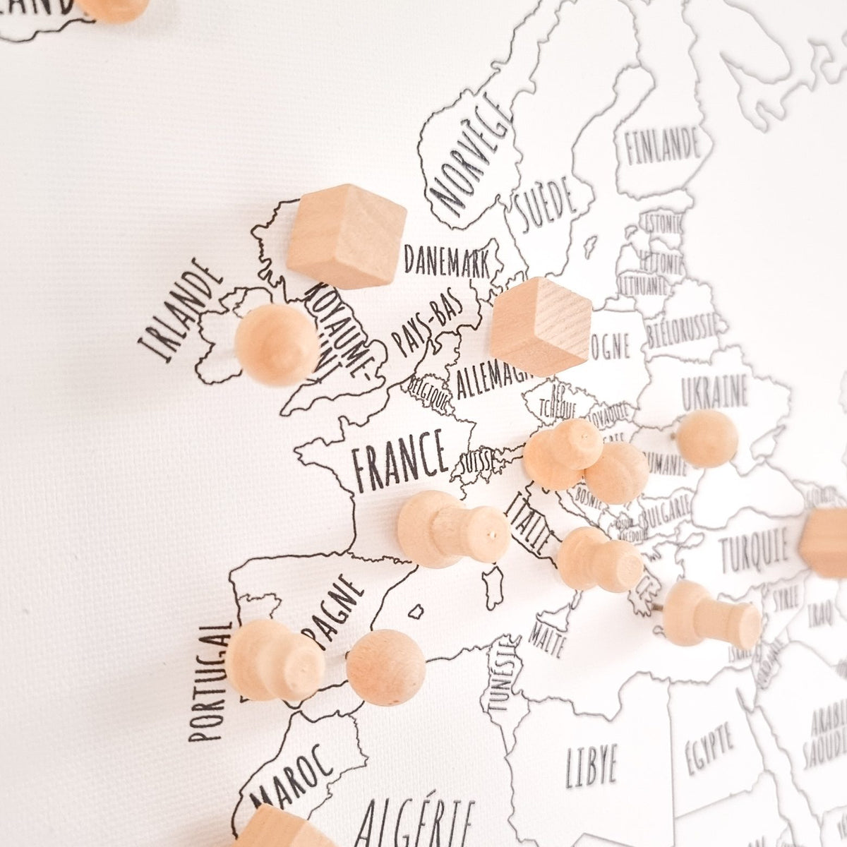 Punaises en bois pour carte du monde